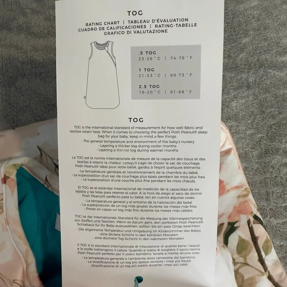 Posh Peanut Sleep Sack, Vintage Pink Rose, 6-18M 1.0 TOG
